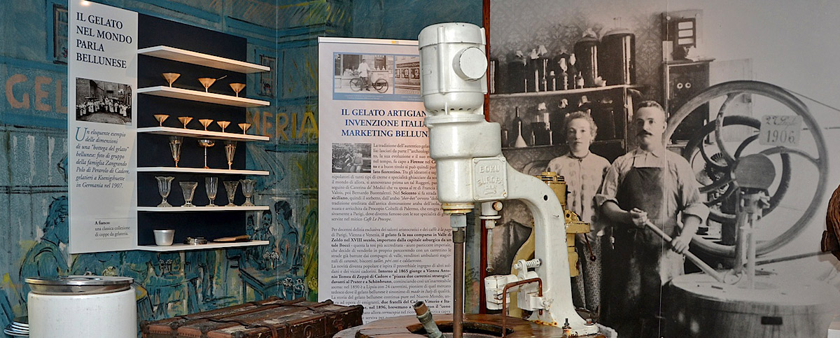 una sala del museo delle migrazioni Abm, dedicata a come si faceva il gelato una volta
