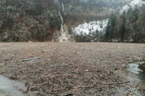 Maltempo: il lago di Santa Croce invaso dai detriti